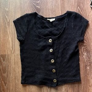 Madewell Black Short Sleeve scoop neck Button Down Top XS